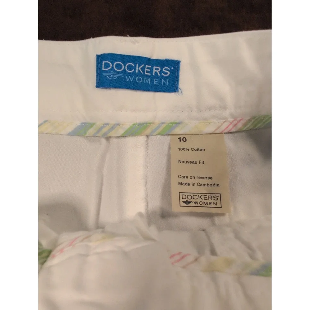 Vintage Dockers Women White Chino Shorts Nouveau Fit Cotton Mid Length Sz 10 y2k